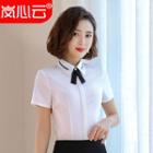 Tie Neck Short-sleeve Shirt / Pencil Skirt / Set