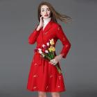 Floral Embroidered Double-breasted Wool Blend Coat
