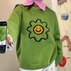 Smiley Flower Jacquard Sweater