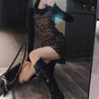 Leopard Print Mini A-line Overall Dress / Knit Top