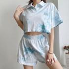 Elbow-sleeve Tie-dye Cropped Polo Shirt / Shorts