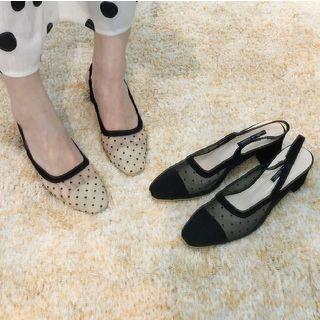 Mesh Panel Polka Dot Slingback Sandals