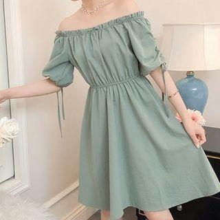 Ruffle Trim Off-shoulder Plain Mini A-line Dress