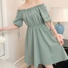 Ruffle Trim Off-shoulder Plain Mini A-line Dress