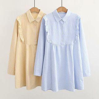 Gingham Ruffle Trim Mini A-line Dress