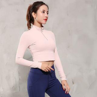 Sports Mock Neck Zip Detail Cropped Top