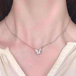 Shell Butterfly Pendant Choker Butterfly - Gold - One Size