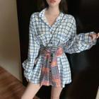 Long-sleeve Checked Open-collar Shirt Plaid Shirt - One Size