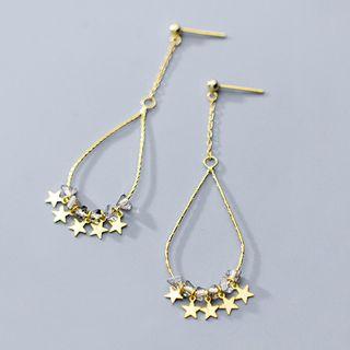 925 Sterling Silver Star Drop Earring 1 Pair - Gold - One Size