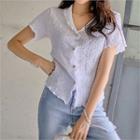Shawl-collar Lettuce-edge Textured Blouse