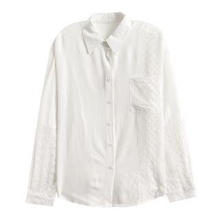 Long-sleeve Lace Embroidered Shirt White - One Size