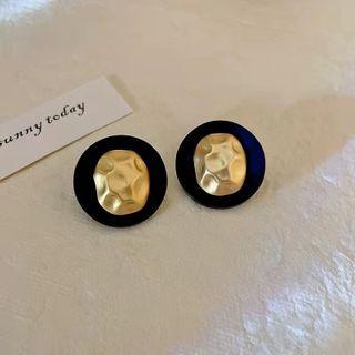 Irregular Round Ear Stud 1 Pair - Black & Gold - One Size