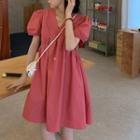 Short-sleeve V-neck Smock Dress