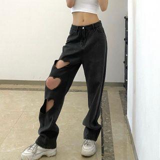 Heart Cutout Wide Leg Jeans