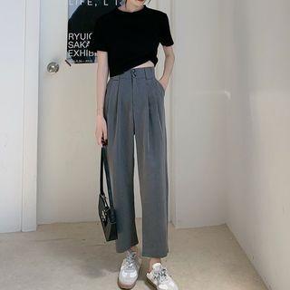 Set: Short Sleeve Plain T-shirt + Wide-leg Dress Pants