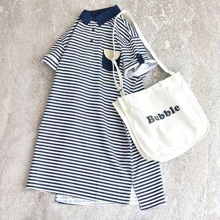 Polo Short-sleeve Striped T-shirt Dress Navy Blue - One Size