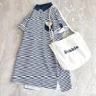 Polo Short-sleeve Striped T-shirt Dress Navy Blue - One Size