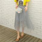 Tulle-overlay Lace Midi Skirt