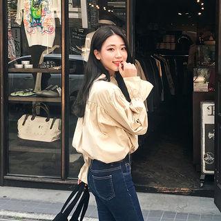 Mandarin-collar Drawstring-trim Blouse