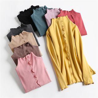 Frill-trim Mock-neck Long-sleeve Top