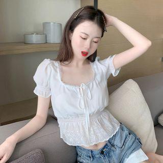 Short-sleeve Lace Panel Blouse White - One Size