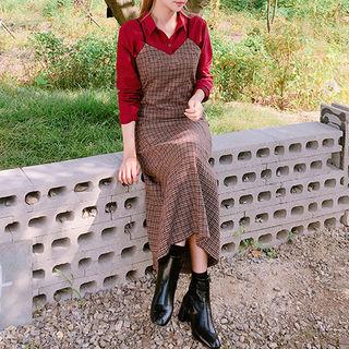 Spaghetti-strap Houndstooth Wool Blend Maxi Dress