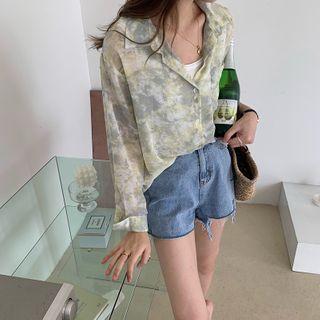 Tie-dye Print Long-sleeve Shirt Green - One Size