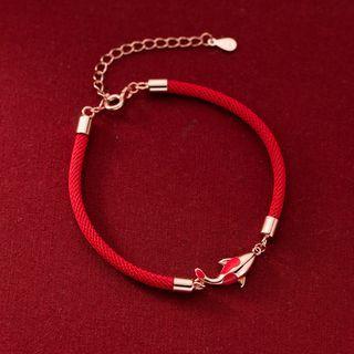 Carp Fish Red String Bracelet 1 Pair - S925 Silver - Gold & Red - One Size