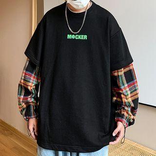 Plaid-sleeve Sweatshirt