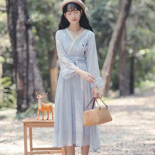Flower Embroidered A-line Chiffon Dress