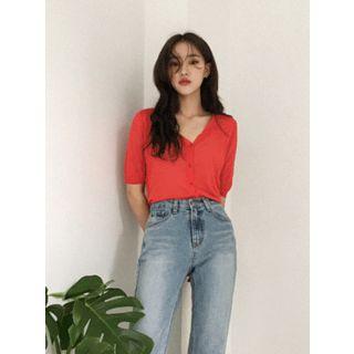 Elbow-sleeve Colored Light Cardigan