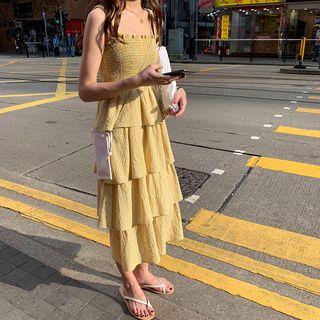 Checked Spaghetti Strap Midi Layered Dress