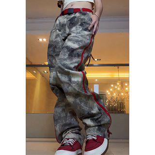 Low Rise Camo Print Wide Leg Jeans