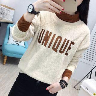 Mock Two-piece Mock Neck Lettering Embroidered Sweatshirt