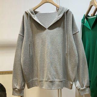 Drop Shoulder Plain Loose Fit Hoodie