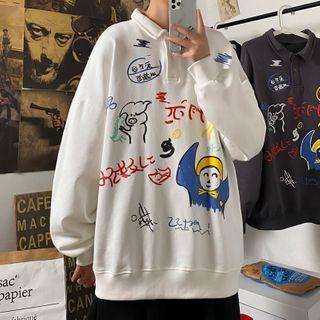 Polo-neck Print Sweatshirt