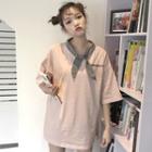 Elbow-sleeve Oversized T-shirt With Scarf