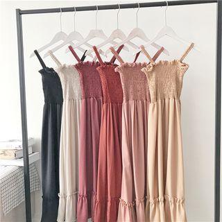 Shirred Spaghetti Strap Midi Dress