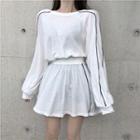 Long-sleeve A-line Mini Dress White - One Size