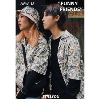 Elbow-sleeve Floral-pattern Shirt