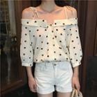 Off-shoulder Dotted Blouse Almond - One Size