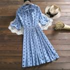 Polka Dot Tie-neck Short-sleeve Dress
