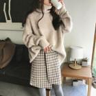 Turtleneck Sweater / Asymmetric Hem Midi Plaid Skirt / Set
