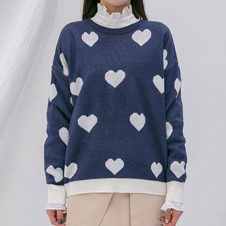 Heart-patterned Knit Top