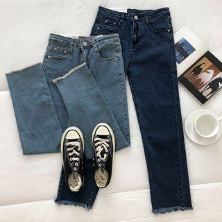 Fray High-waist Cropped Jeans