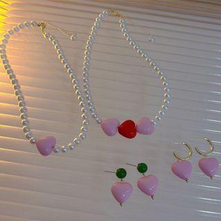 Heart Alloy Earring / Heart Pendant Alloy Necklace