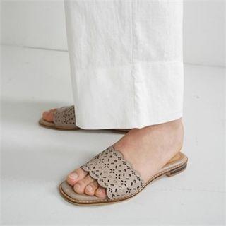 Perforated Genuine Leather Slide Sandals