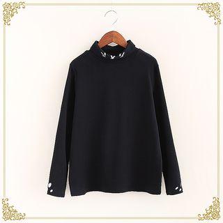Embroidered Turtleneck Long-sleeve T-shirt