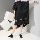 Short-sleeve Hoop Accent Asymmetric Dress Black - One Size