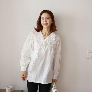 Lace-trim Asymmetric Blouse